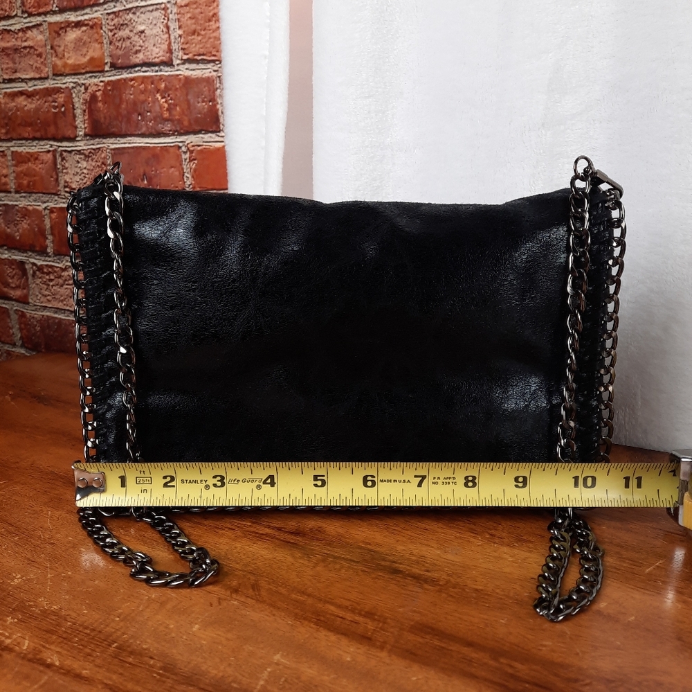 Elegant Black Gunmetal Chain Crossbody Shoulder Bag - Picture 7 of 10